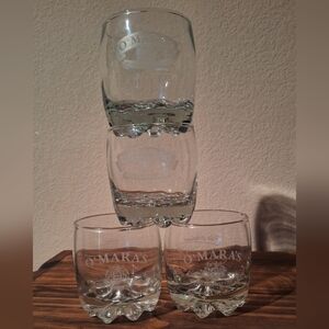 Vintage Pat O'Mara's Irish Country Cream Lowball Rocks Etched Glasses Set Of 4